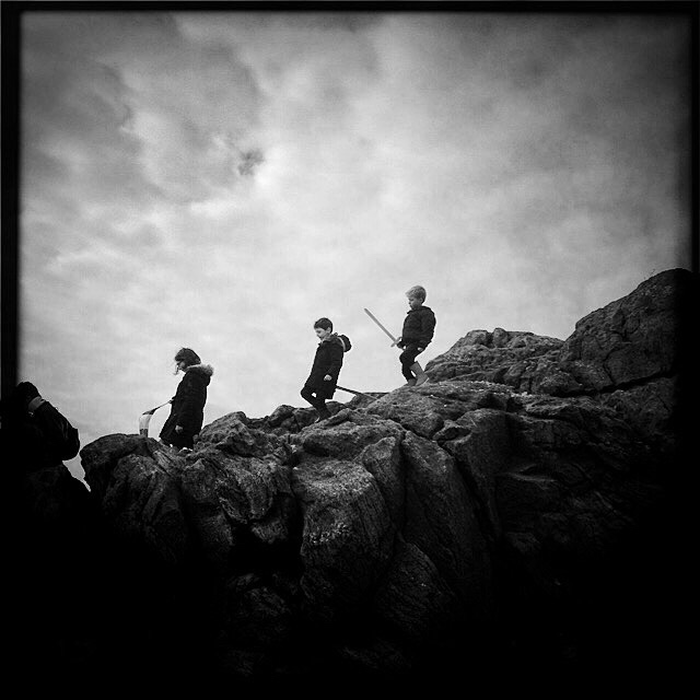 Three Pirates, Saint-Malo, Brittany. I was sitting on the beach when three children appeared. These three little conquerors reminded me of my childhood, stories of adventures and trips we imagine on the rocks with my cousins and my sibling.